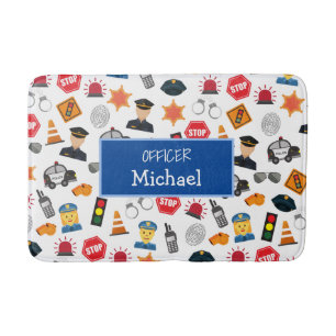 Little Boys Police Officer Pattern Kids Bathroom Bath Mat
