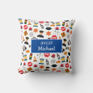 Little Boys Police Officer Pattern Kids Cushion
