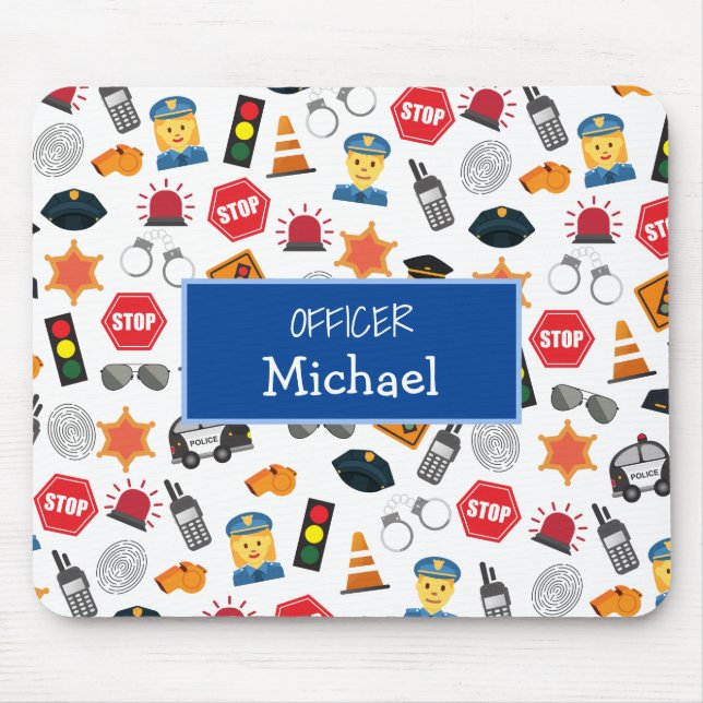 Little Boys Police Officer Pattern Kids Mouse Mat (Front)