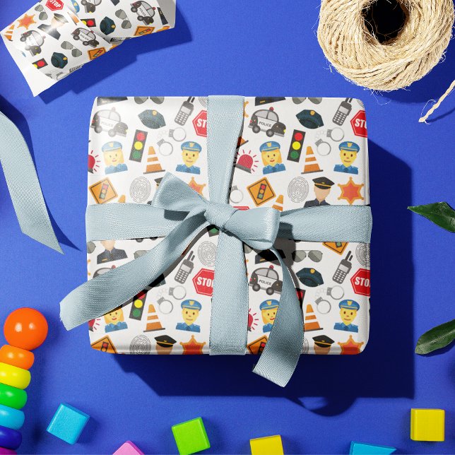 Little Boys Police Officer Pattern Kids Wrapping Paper (Creator Uploaded)