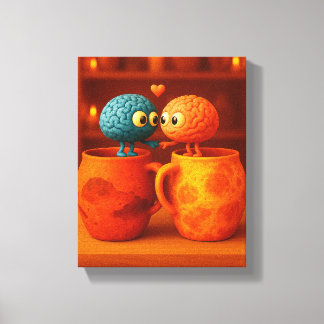 Little Brains In Love Standing On Planet Mugs: Canvas Print