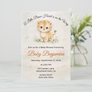 Little Brave Heart Safari Lion Baby Shower Invitation