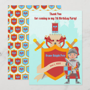  Little Brave Knight Birthday Party Thank You Card