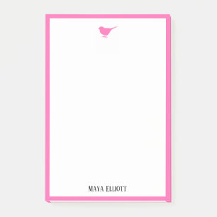 Little Bright Pink Bird & Border on White Post-it Notes