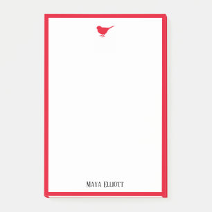 Little Bright Red Bird & Border on White Post-it Notes