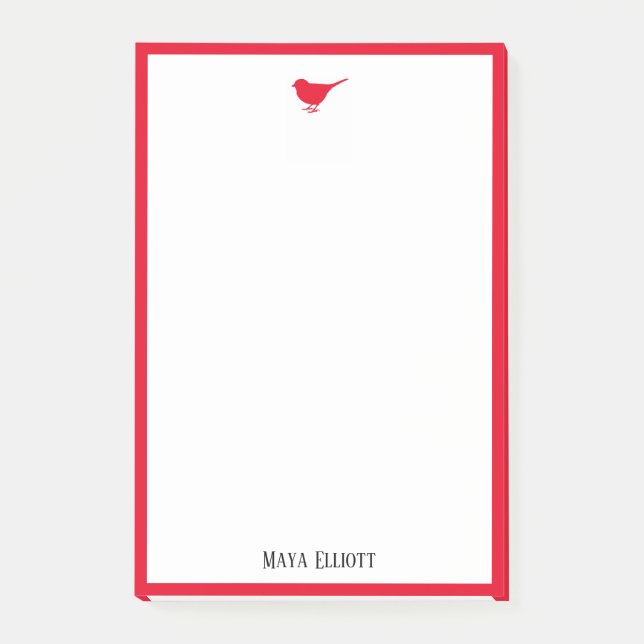 Little Bright Red Bird & Border on White Post-it Notes (Front)
