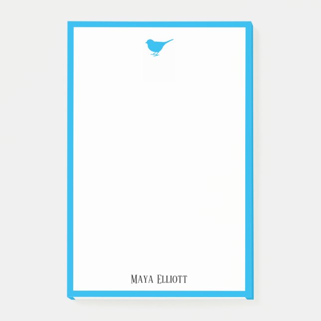 Little Bright Sky Blue Bird & Border on White Post-it Notes (Front)
