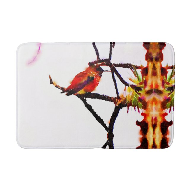 Little Bronze, gold, red and purple hummingbird Bath Mat (Front)