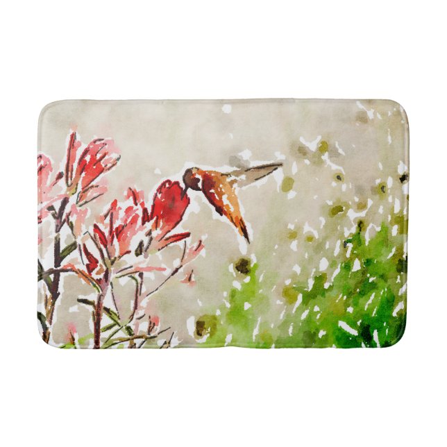 Little Bronze, gold, red  hummingbird Bath Mat (Front)