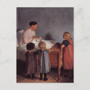 Little brother beautiful art painting mother child postcard