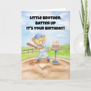 Little Brother Happy Birthday Baseball Teddy Bear Card