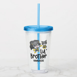 Little Brother Superhero Cat Custom Name Acrylic Tumbler
