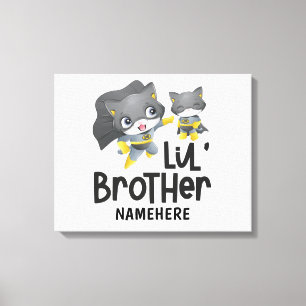 Little Brother Superhero Cat Custom Name Canvas Print