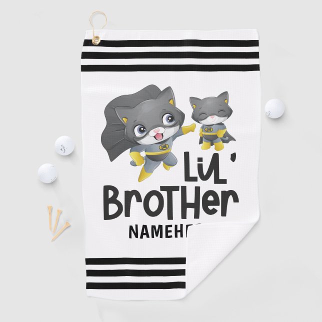 Little Brother Superhero Cat Custom Name Golf Towel (InSitu)