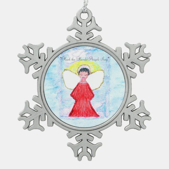 "Little Brown Angel Glitter" snowflake ornament (Front)