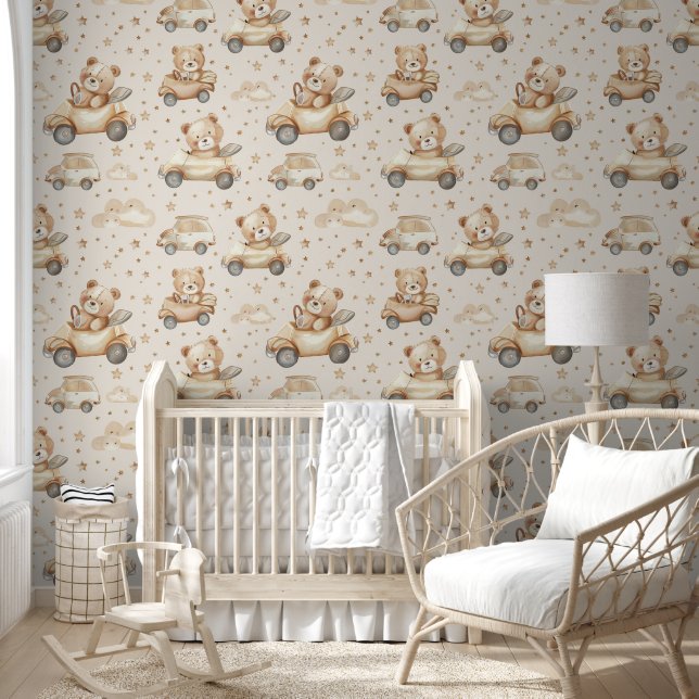 Little Brown Bear Car Baby Nursery Wallpaper (Kids)