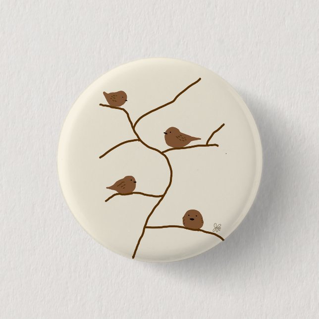 Little brown birds. 茶色の小鳥達。 3 cm round badge (Front)