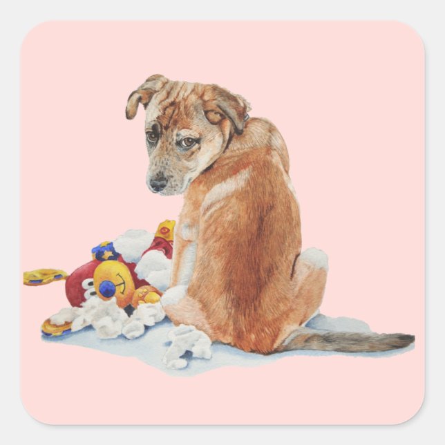 little brown dog with teddy cute brown puppy square sticker (Front)