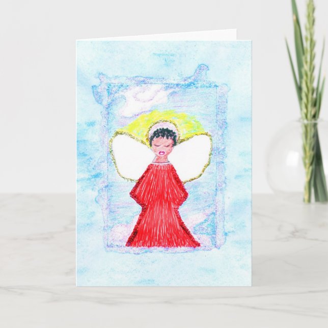 Little Brown Glitter Angel Greeting Card (Front)