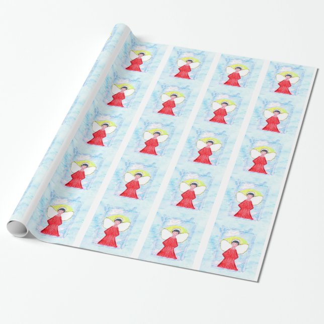 Little Brown Glitter Angel Wrapping Paper (Unrolled)