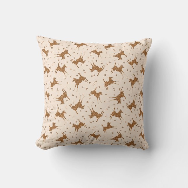 Little Brown Horses - on salmon pink. Cushion (Front)