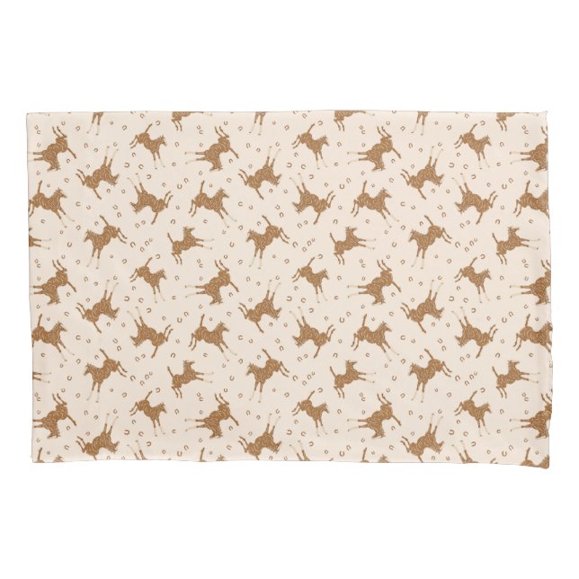 Little Brown Horses - on salmon pink.  Pillowcase (Front)