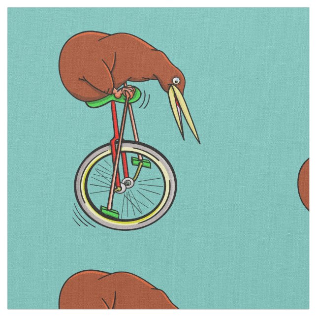 Little Brown Kiwi On A Red Unicycle Fabric (Close Up)