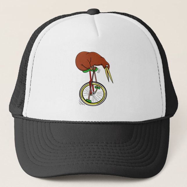 Little Brown Kiwi On A Red Unicycle Trucker Hat (Front)