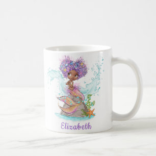 Little Brown Mermaid Watercolor Coffee Mug