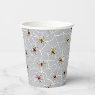 Little Brown Spiders on Grey and White Webs Paper Cups