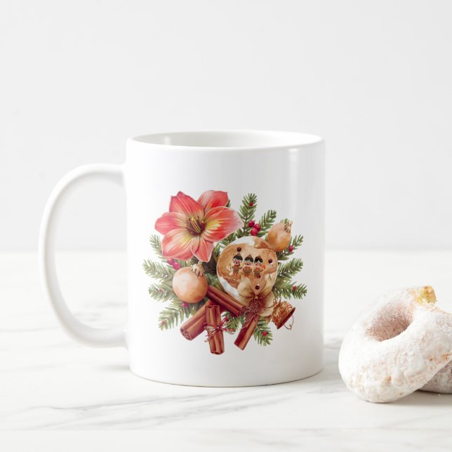 Little Brownies Gingerbread with Red Amaryllis Coffee Mug (With Donut)