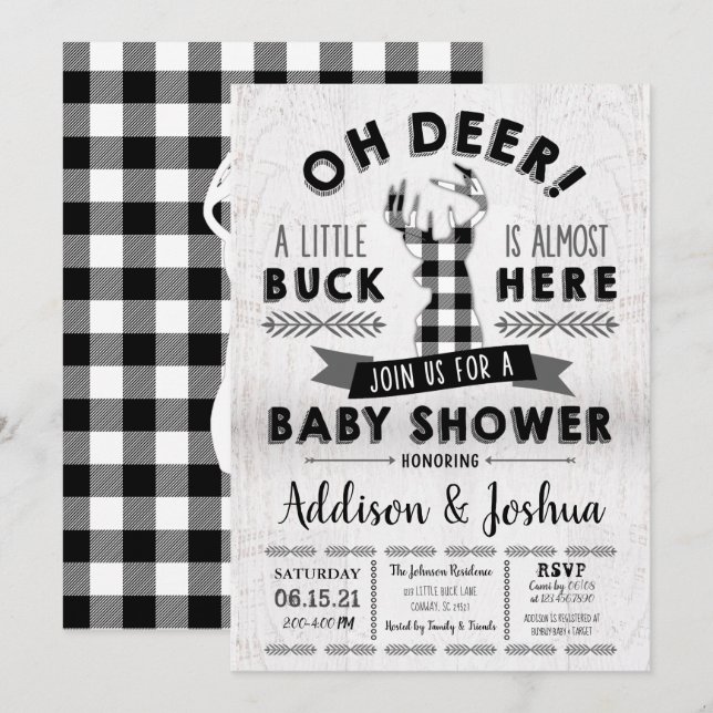 Little Buck Deer Baby Boy Shower Invitation (Front/Back)