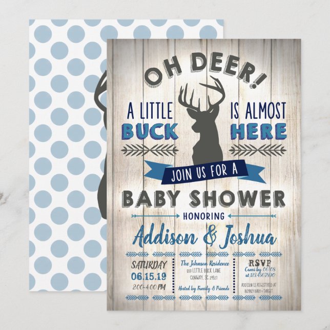 Little Buck Deer Baby Shower Invitation (Front/Back)