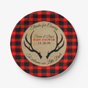 Little Buck Rustic Antlers Baby Shower Paper Plate