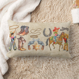  Little Buckaroo Cowboy Add Boy's Name 2 Sides Lumbar Cushion