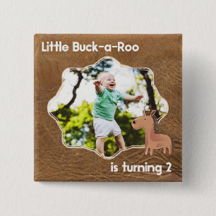 Little Buckaroo Second Birthday Picture 15 Cm Square Badge
