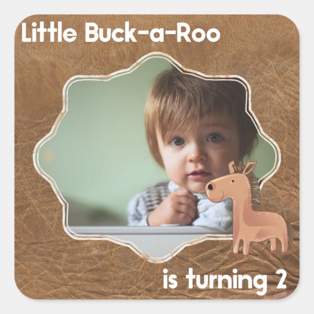 Little Buckaroo Second Birthday Picture Square Sticker (Front)