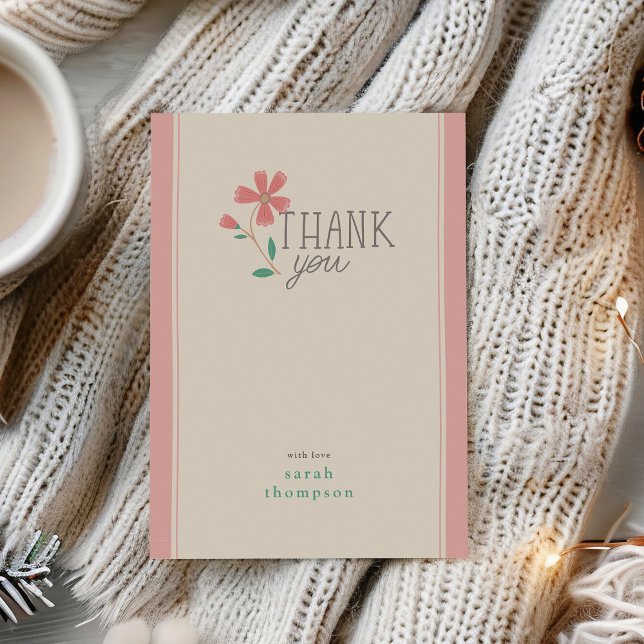 Little Bud Floral Hand Lettering Thank You Card (card front)