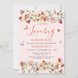 Little Bug On The Way Garden Pink Baby Shower  Invitation
