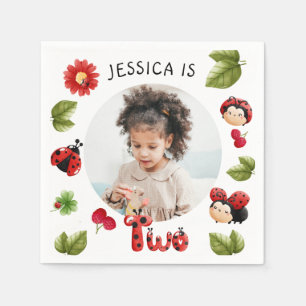 Little Bug Pink Ladybug 2nd Birthday Photo Napkin