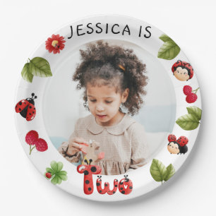 Little Bug Pink Ladybug 2nd Birthday Photo Paper Plate