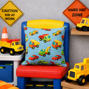 Little Builder Colorful Cars & Construction Trucks Cushion