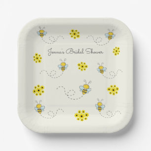 Little Bumble Bee and Flowers Paper Plate