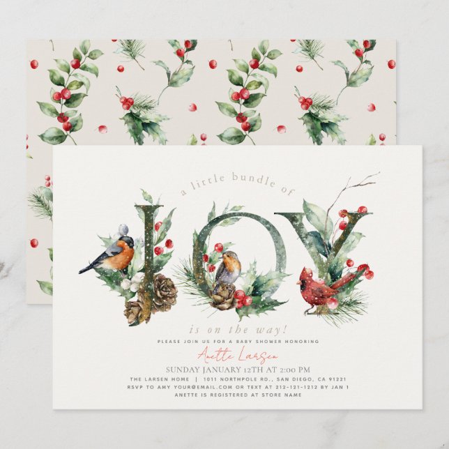 Little Bundle of Joy Birds Beige Baby Shower Invitation (Front/Back)
