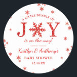 Little Bundle Of Joy Christmas Baby Shower Classic Round Sticker<br><div class="desc">Celebrate in style with these trendy baby shower stickers. The design is easy to personalise with your own wording and your family and friends will be thrilled when they see these fabulous stickers.</div>
