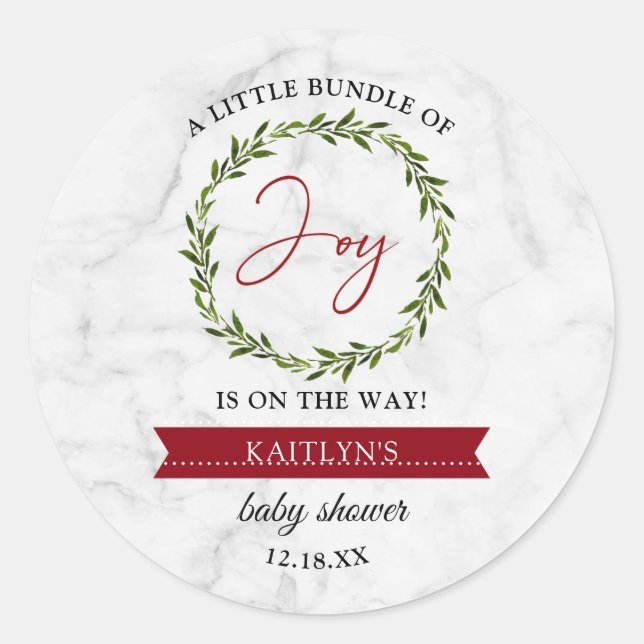 Little Bundle Of Joy Christmas Baby Shower Classic Round Sticker (Front)