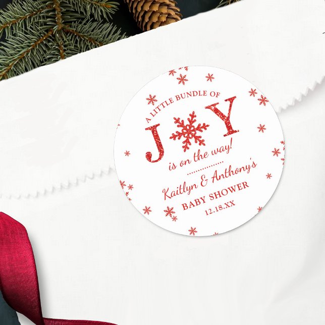 Little Bundle Of Joy Christmas Baby Shower Classic Round Sticker (Creator Uploaded)