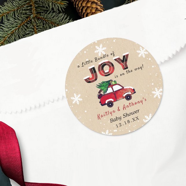 Little Bundle of Joy | Christmas Baby Shower Classic Round Sticker (Creator Uploaded)