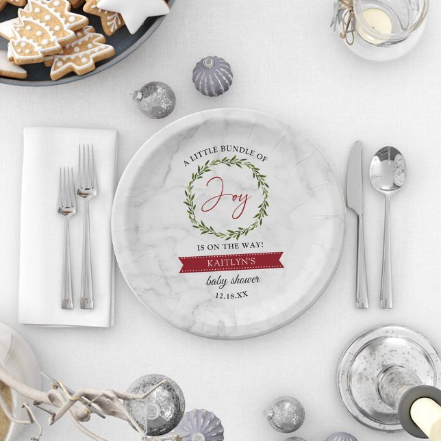 Little Bundle Of Joy Christmas Baby Shower Paper Plate (Creator Uploaded)
