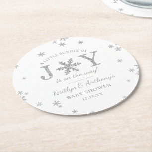 Little Bundle Of Joy Christmas Baby Shower Round Paper Coaster